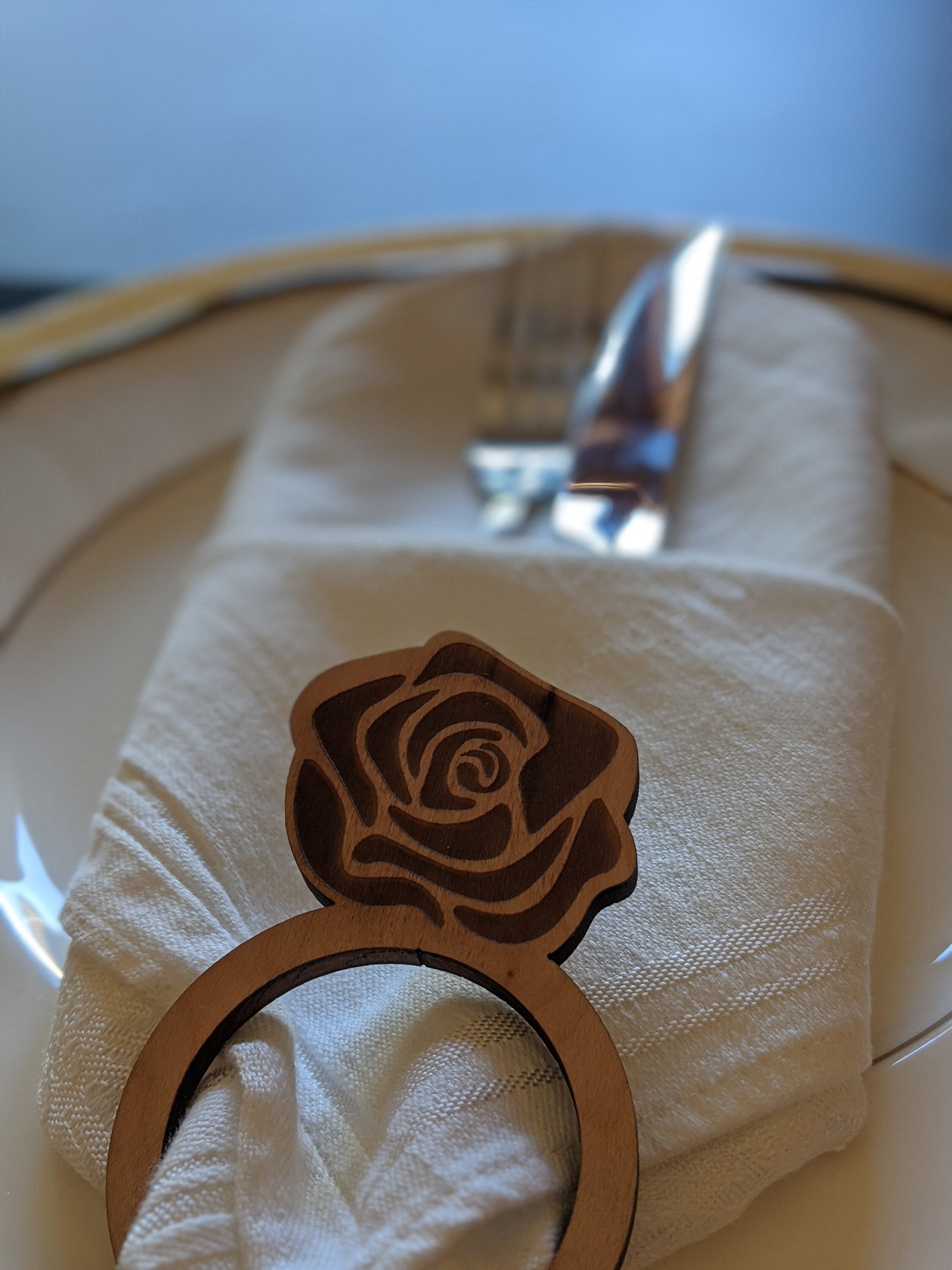 Set of 4 Napkin Rings Wood Laser Cut Rose Valenties Etsy