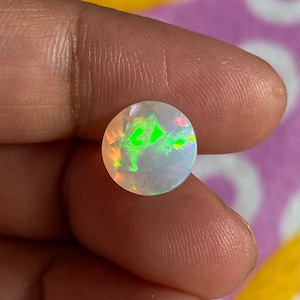 Natural Ethiopian White Opal Faceted 1.92 Carat Round Shape 9.5x9.5 MM Welo Fire Opal AAA Quality Jewelry Making Opal Loose Gemstone