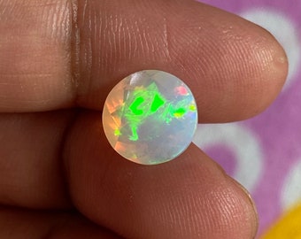 Natural Ethiopian White Opal Faceted 1.92 Carat Round Shape 9.5x9.5 MM Welo Fire Opal AAA Quality Jewelry Making Opal Loose Gemstone