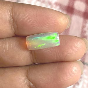 Natural Ethiopian White Opal Cabochon 1.85 Carat 13.5x6 MM Rectangle Welo Fire Opal Jewelry Making Opal Loose Gemstone