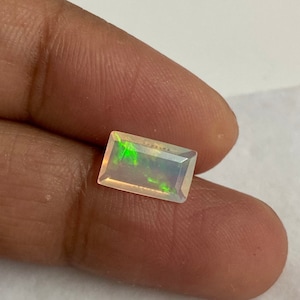 Natural Ethiopian White Opal Faceted 0.97 Carat Rectangle Shape 9.5x5.5 MM Welo Fire Opal AAA Quality Jewelry Making Opal Loose Gemstone