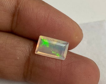 Natural Ethiopian White Opal Faceted 0.97 Carat Rectangle Shape 9.5x5.5 MM Welo Fire Opal AAA Quality Jewelry Making Opal Loose Gemstone