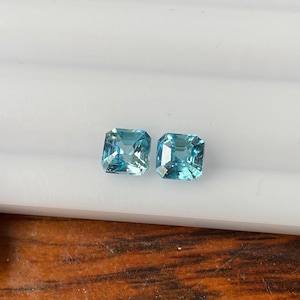 Natural Blue Zircon  Faceted 2.32 Carat 5x5 MM Asscher Cut Gemstone Wholesale 2 Pieces