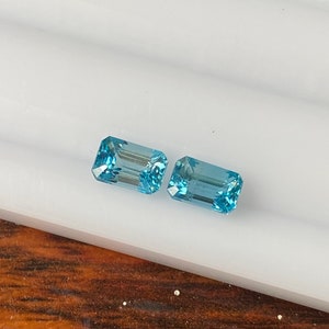 Natural Blue Zircon  Faceted 1.87 Carat 6x4 MM Octagon Gemstone Wholesale 2 Pieces