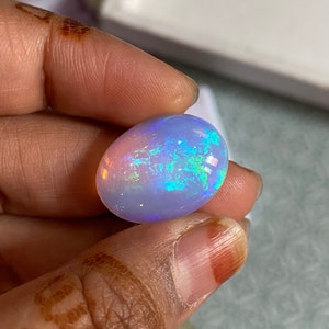 Natural Ethiopian White Opal Cabochon Oval 7.13 Carats 18x13 MM Welo Fire Opal AAA Quality Jewelry Making Opal Loose Gemstone