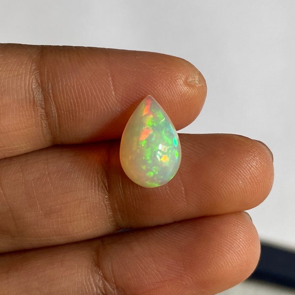 Natural Ethiopian White Opal Cabochon Pear 2.33 Carat 12x8 MM Welo Fire Opal AAA Quality Jewelry Making Opal Loose Gemstone
