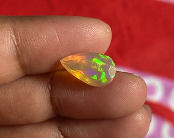 Natural Ethiopian White Opal Faceted 1.83 Carat Pear Shape 12.5x7.5 MM Welo Fire Opal AAA Quality Jewelry Making Opal Loose Gemstone