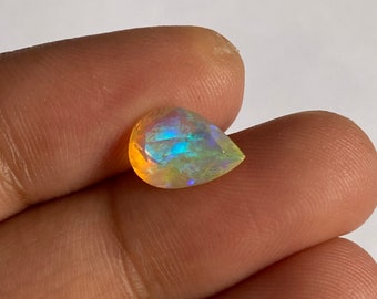 Natural Ethiopian White Opal Faceted 1.09 Carat Pear Shape 10x7 MM Welo Fire Opal AAA Quality Jewelry Making Opal Loose Gemstone