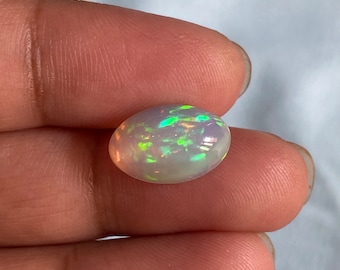 Natural Ethiopian White Opal Cabochon Oval 2.87 Carat 13x8.5 MM Welo Fire Opal AAA Quality Jewelry Making Opal Loose Gemstone