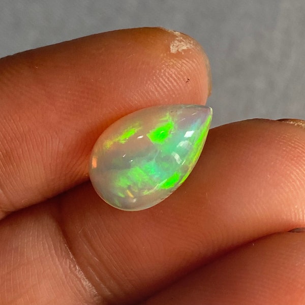 Natural Ethiopian White Opal Cabochon 1.91  Carat 12x8 MM Pear Welo Fire Opal AAA Quality Jewelry Making Opal Loose Gemstone