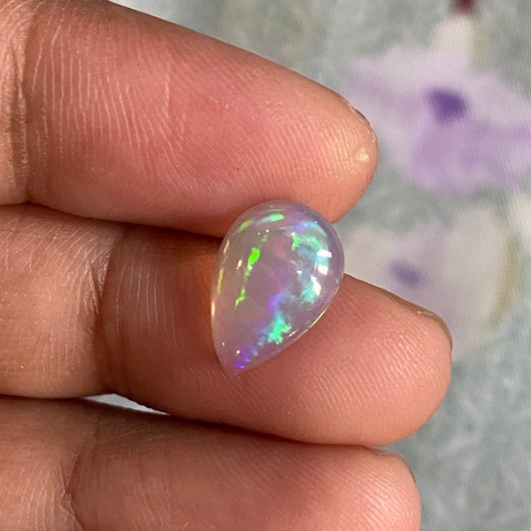 Natural Ethiopian White Opal Cabochon Pear 1.36 Carat 12x8 MM Welo Fire Opal AAA Quality Jewelry Making Opal Loose Gemstone