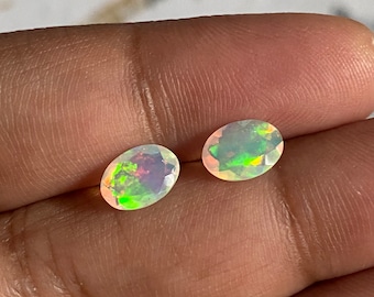 Natural Ethiopian White Opal Faceted 0.95 Carat Oval Shape 7x5 MM 2 Pieces lot Welo Fire Opal Jewelry Making Opal Loose Gemstone