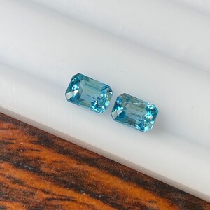 Natural Blue Zircon  Faceted 2.32 Carat 6x4.5 MM Octagon Gemstone Wholesale 2 Pieces