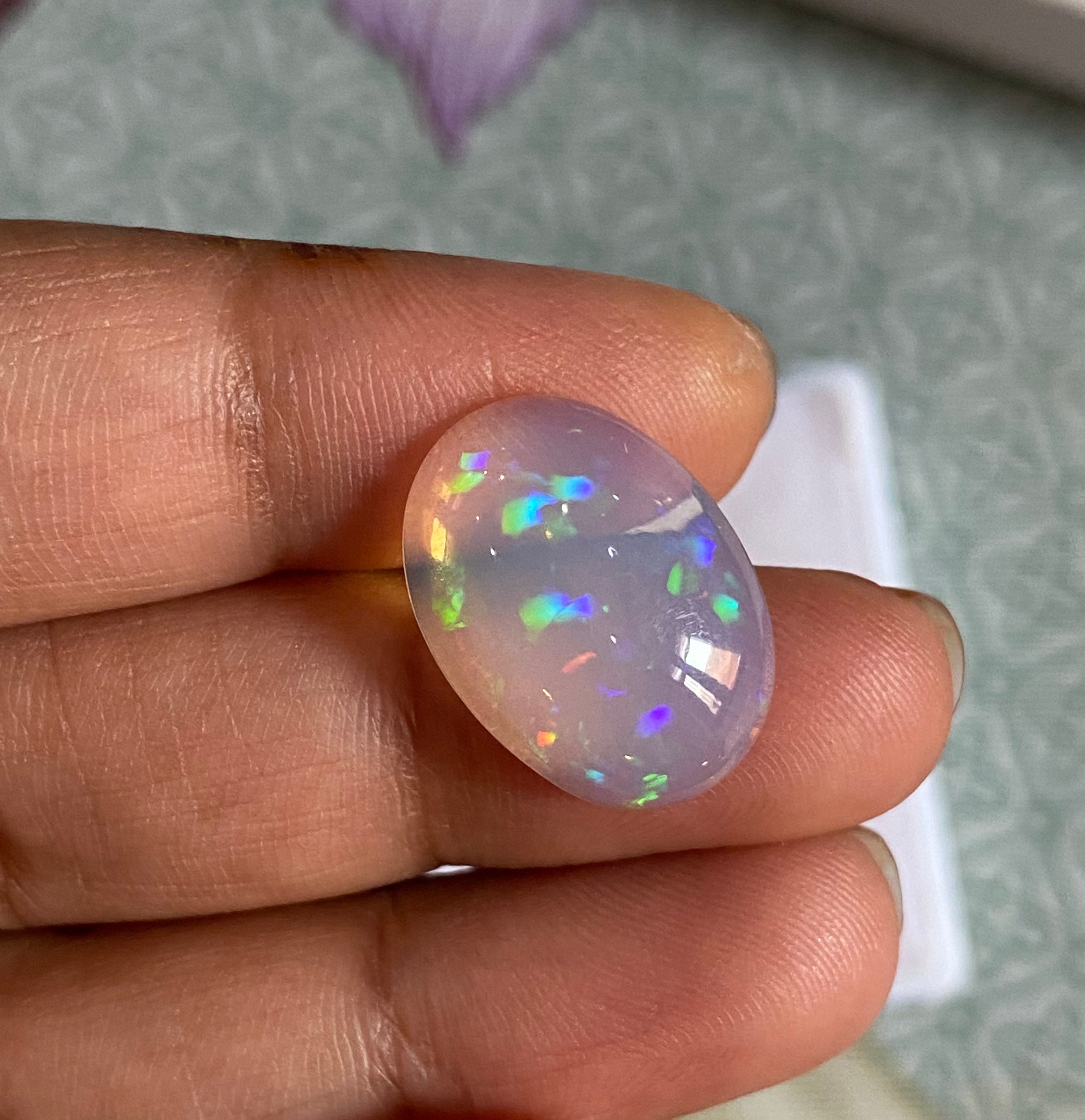 Natural Ethiopian White Opal Cabochon Oval 7.13 Carats 18x13 MM Welo Fire Opal AAA Quality Jewelry Making Opal Loose Gemstone