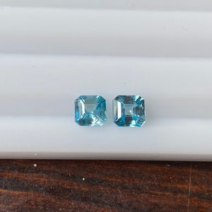 Natural Blue Zircon  Faceted 1.81 Carat 5x5 MM Asscher Cut Gemstone Wholesale 2 Pieces