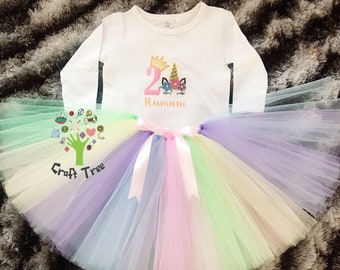 Pastel Rainbow Unicorn Outfit-Unicorn Birthday-Unicorn Party-Unicorn Shirt-Unicorn Tee-Unicorn Top-Unicorn T-shirt-Unicorn Tutu-Rainbow Tutu