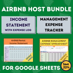 AirBNB Host Bundle including Income Statement with Expense Log and Management Expense Tracker for Google Sheets