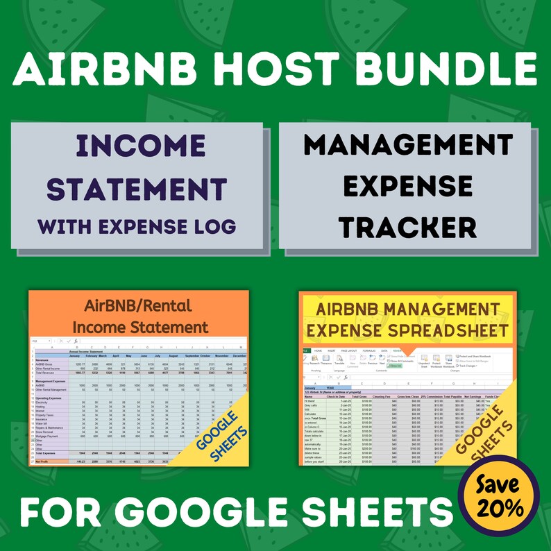 AirBNB Host Bundle including Income Statement with Expense Log and Management Expense Tracker for Google Sheets