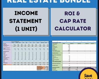 損益計算書と ROI キャップ レート計算バンドル | 不動産投資と賃貸分析 | Google スプレッドシート
