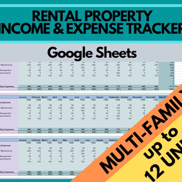 12 UNIT Rental Property Income and Expense Tracker (Multi-Family Apartment) - for Landlords and Property managers - Google Sheets