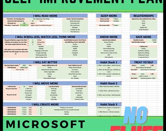 Self-Improvement Planner | Goal Setting & Habit Stacking Tracker | Excel Spreadsheet