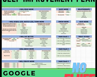 Self-Improvement Planner | Goal Setting & Habit Stacking Tracker | Google Sheets