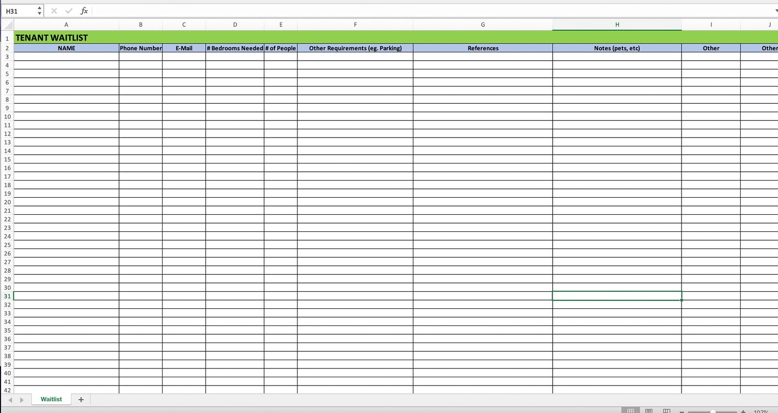 Tenant Waitlist Spreadsheet | Rental Application Tracker for Landlords ...