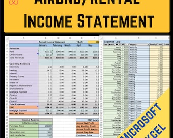 Airbnb Rental Income Expense Tracker | Vacation Rental Profit & Cap Rate Calculator | Monthly and Annual Statement | Digital Download
