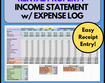 Rental Property Income Statement (Single 1 Unit) Tracker with Expense Bookkeeping - Cap Rate and Profit Margins, Long Term, Digital Download