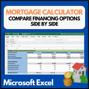Mortgage Calculator with Side by Side Comparison for Buyers and Sellers - Bank and Vendor Take Back Real Estate Financing - Digital Download