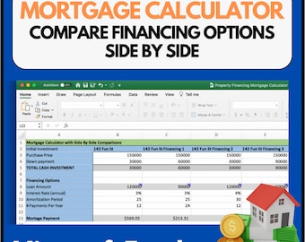 Mortgage Calculator and Side-by-Side Comparison | Real Estate Financing for Buyers & Sellers | Digital Download
