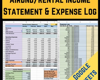 Airbnb レンタル損益計算書と経費トラッカー | バケーション & 長期レンタル スプレッドシート | Google スプレッドシート