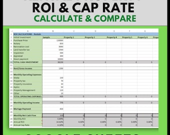 賃貸物件の ROI とキャップ レートの計算ツール | 不動産投資分析 | Google スプレッドシート