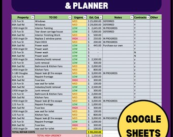 Renovation Plan and Checklist | Organize and Prioritize by Urgency | Property Managers, Rentals & Airbnb | Google Sheets