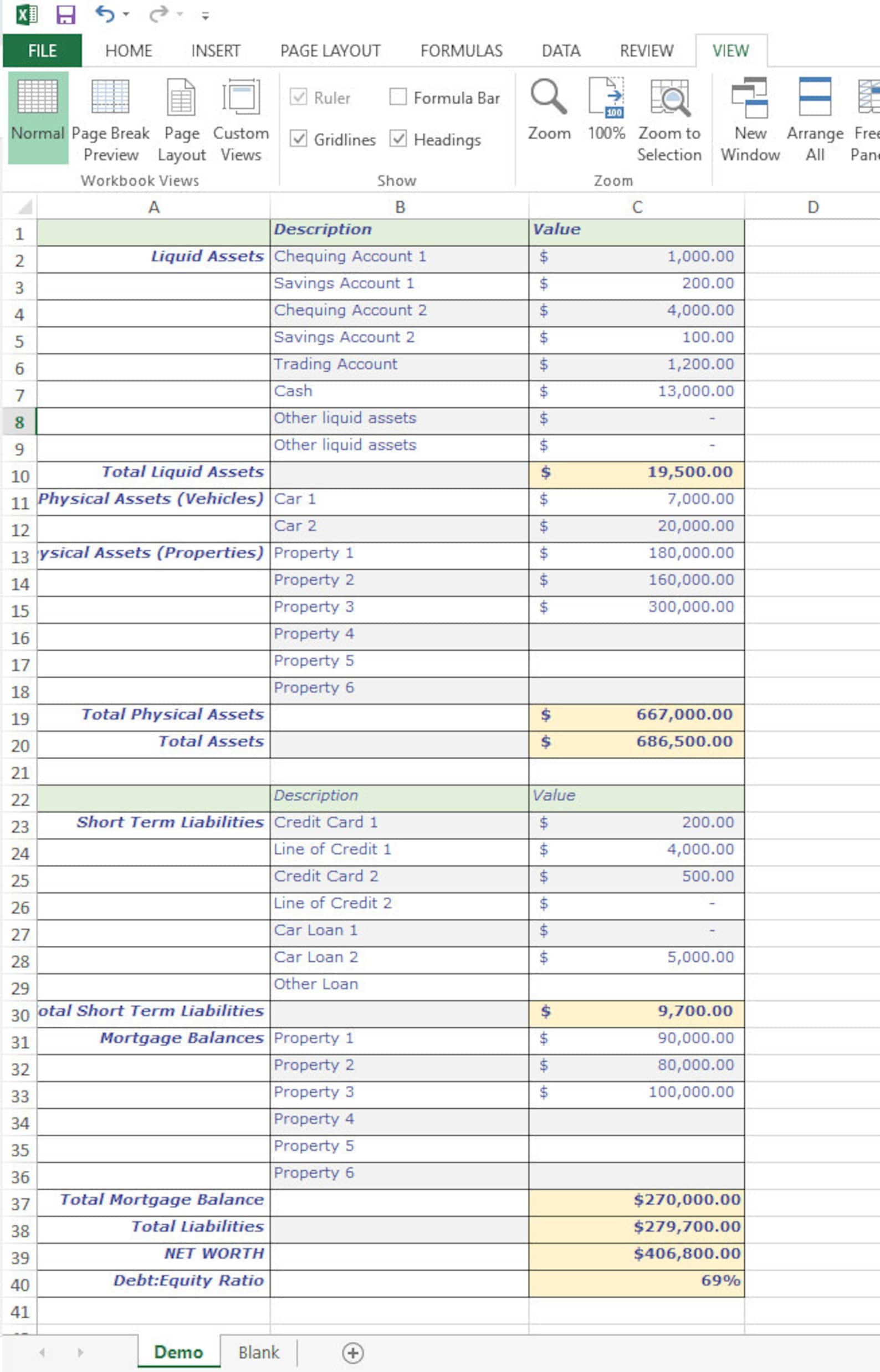 Assets And Liabilities Worksheet