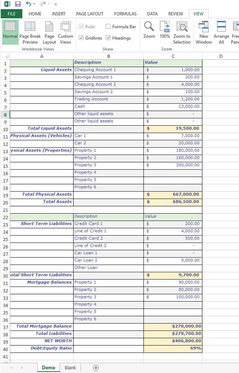 Personal Assets And Liabilities Worksheet Excel Excel Templates