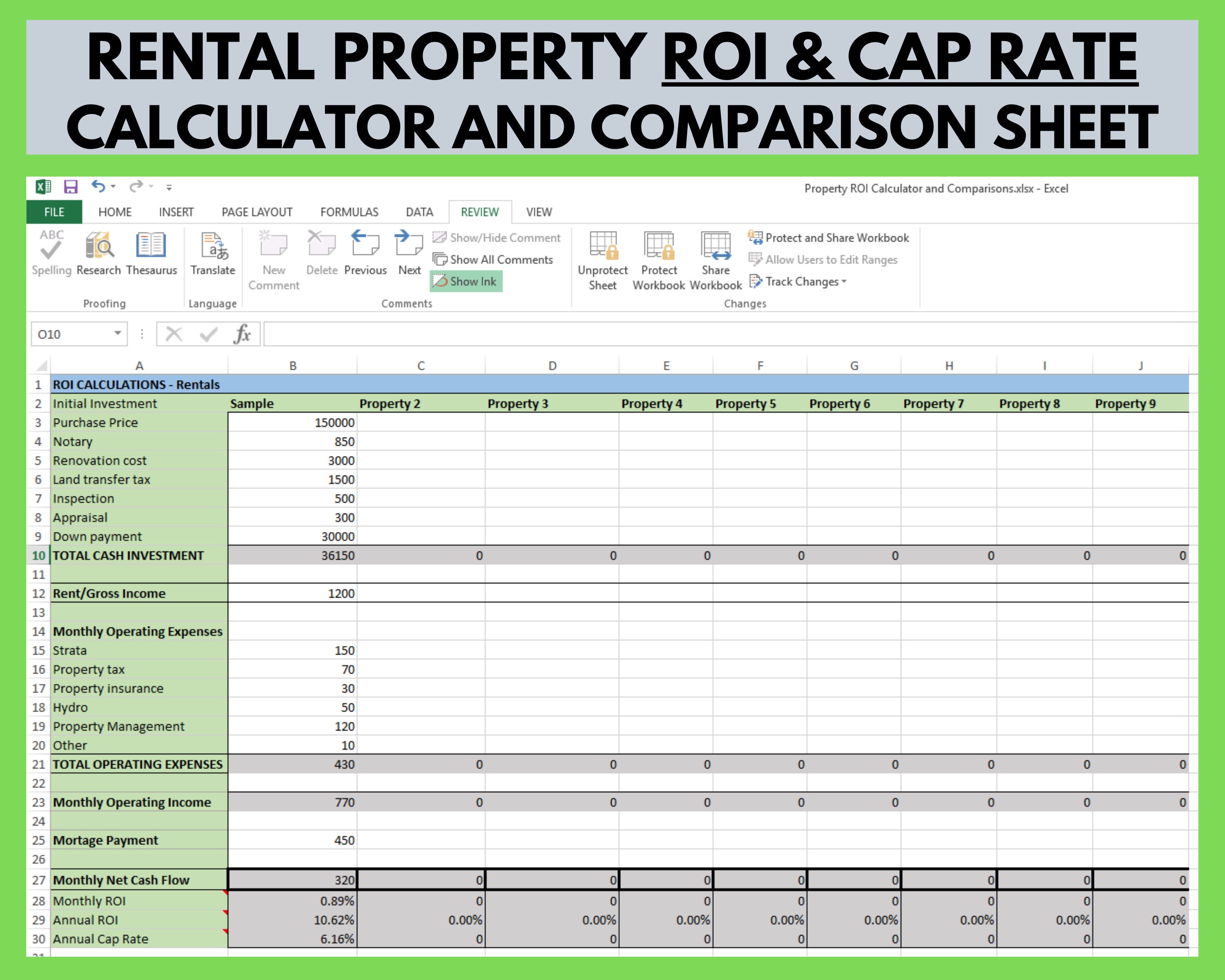 Rental Property ROI and Cap Rate Calculator and Comparison Etsy