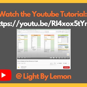 May include: A YouTube video thumbnail showing a spreadsheet with a title "How to Budget and Save Money as a Couple". The video is from the channel "Light by Lemon" and the URL is "https://youtu.be/RI4xox5tYn8".
