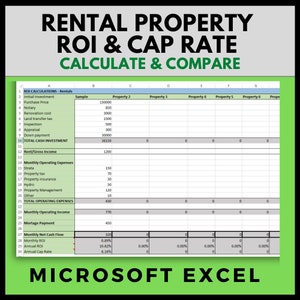Rental Property ROI and Cap Rate Calculator and Comparison Spreadsheet Template - Income Property Analysis for Real Estate, Digital Download