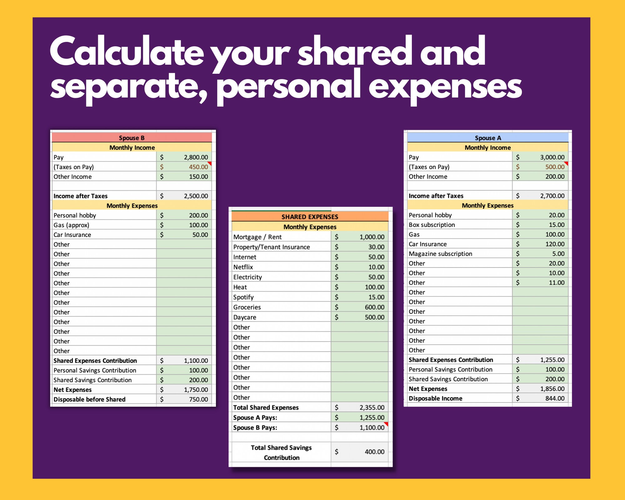 Couples Budget Spreadsheet With Monthly Shared & Personal Etsy Canada Couples Budget Spreadsheet With Monthly Shared & Personal Etsy Canada
