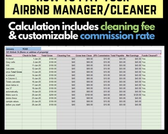 Airbnb Stay Tracker and Expense Calculator | Cleaning Fee & Management Cost Tracker | Digital Download