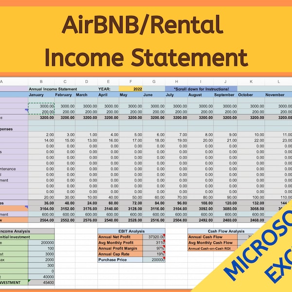Vacation Rental Spreadsheet Etsy