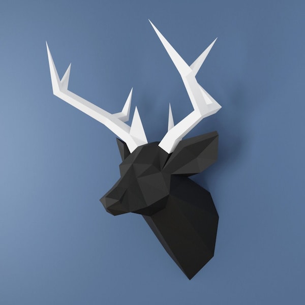 Tête de cerf - Papercraft Modèle, Origami 3D, Décoration d'intérieur, Cadeaux. PDF, SVG, DXF, Cricut, Silhouette Cameo