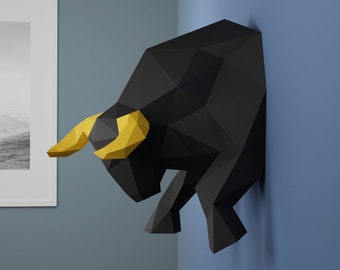 Taureau - Papercraft Modèle, Origami 3D, Décoration d&#39;intérieur, Cadeaux. PDF, SVG, DXF, Cricut, Silhouette Cameo