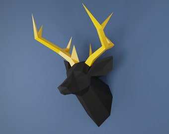 Deer Head Papercraft template, Abstract Low Poly 3D Origami, Home Decor, Artwork, Gifts, PDF, SVG, DXF, Cricut, Silhouette Cameo