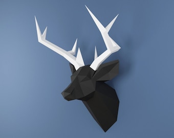 Deer Head Papercraft template, Abstract Low Poly 3D Origami, Home Decor, Artwork, Gifts, PDF, SVG, DXF, Cricut, Silhouette Cameo