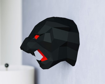 Black Panther Head Papercraft template, Abstract Low Poly 3D Origami, Home Decor, Artwork, Gifts, PDF, SVG, DXF, Cricut, Silhouette Cameo