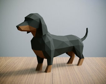 Dachshund Papercraft template, Abstract Low Poly 3D Origami, Home Decor, Artwork, Gifts, PDF, SVG, DXF, Cricut, Silhouette Cameo