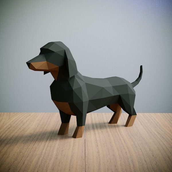 Dackel hund Papercraft Vorlage, 3D-Origami, Wohnkultur, Kunstwerk, Geschenke，PDF, SVG, DXF, Cricut, Silhouette Cameo