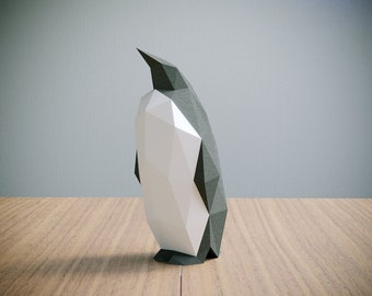 Penguin Papercraft template, Abstract Low Poly 3D Origami, Home Decor, Artwork, Gifts, PDF, SVG, DXF, Cricut, Silhouette Cameo